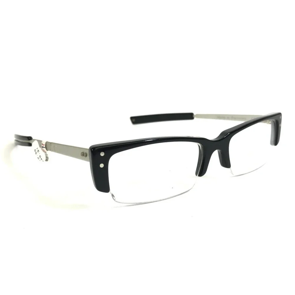 Onkel Eyeglasses Frames Zonk Col 1 Shiny Black Matte Silver Half Rim 50-18-138
